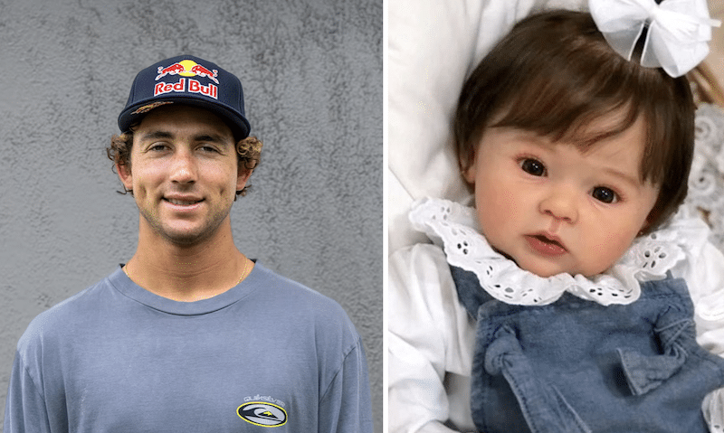Griffin Colapinto (left) and a Brazilian reborn doll.